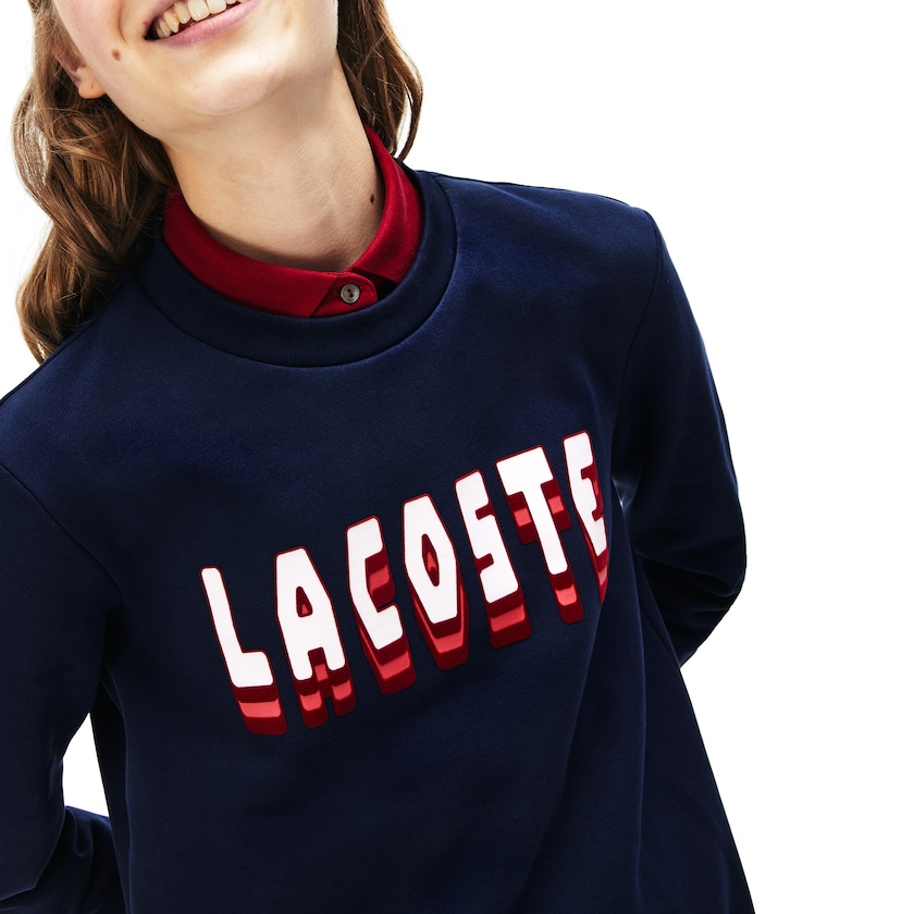 Vestido Lacoste Feminino Azul Marinho Azuis 3D-Lettering Fleece Sweatshirt YZ8-60156C1