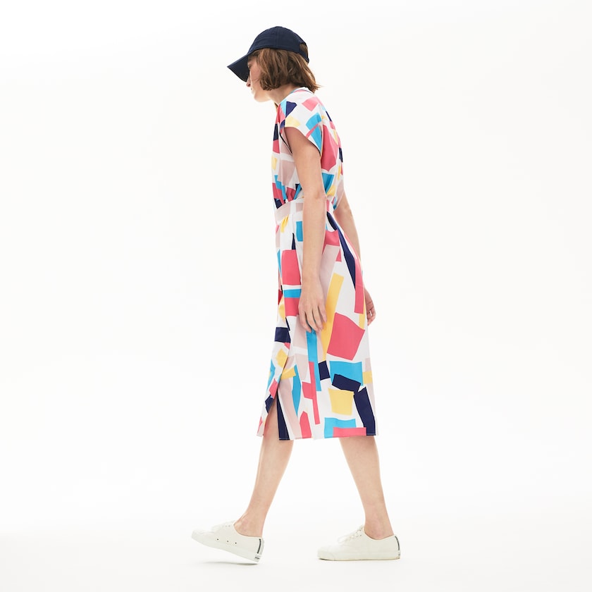 Vestido Lacoste Feminino Branco Abstract-Print Shirtdress VX3-88318G7