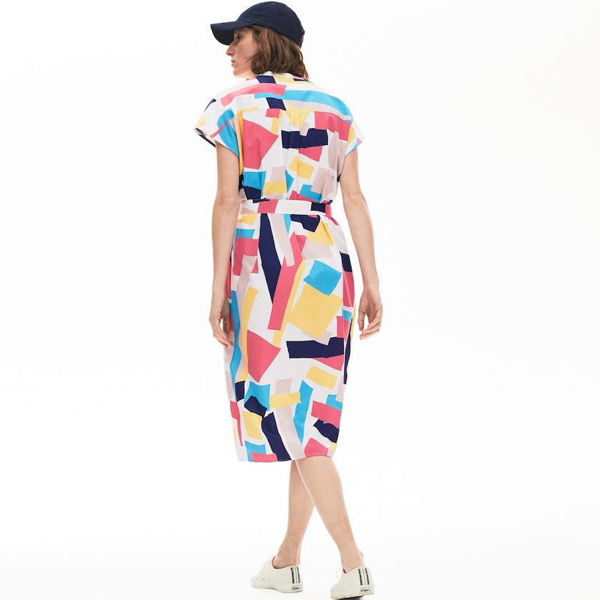 Vestido Lacoste Feminino Branco Abstract-Print Shirtdress VX3-88318G7