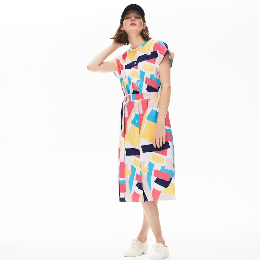 Vestido Lacoste Feminino Branco Abstract-Print Shirtdress VX3-88318G7