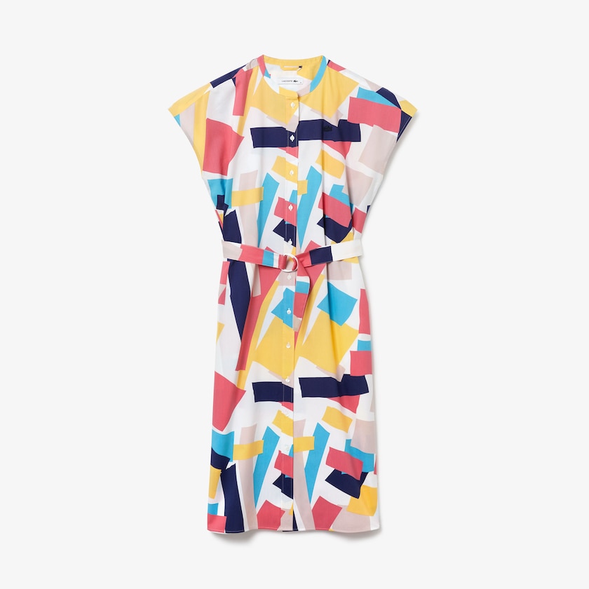 Vestido Lacoste Feminino Branco Abstract-Print Shirtdress VX3-88318G7