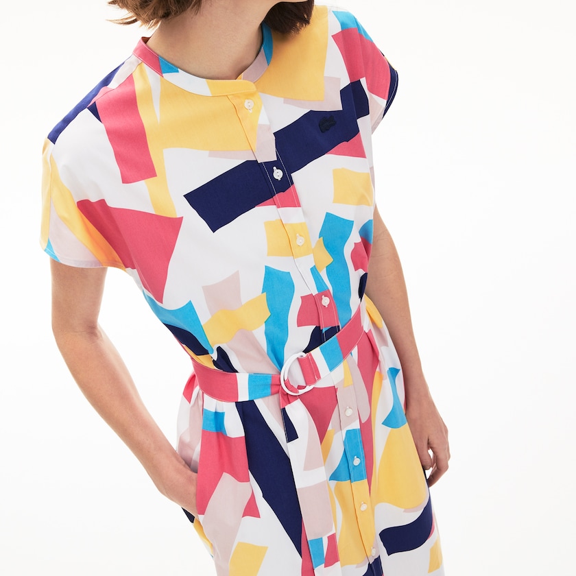 Vestido Lacoste Feminino Branco Abstract-Print Shirtdress VX3-88318G7