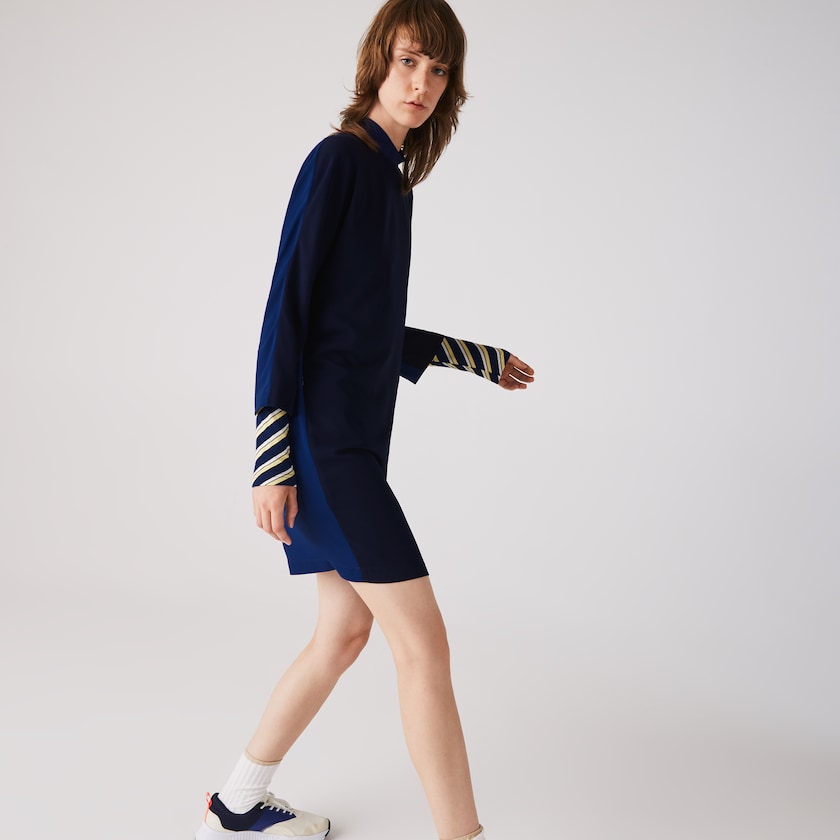 Vestido Lacoste Feminino Azul Marinho Azuis Azuis Crew Neck Flowy CM0-70047L8