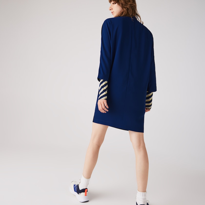 Vestido Lacoste Feminino Azul Marinho Azuis Azuis Crew Neck Flowy CM0-70047L8