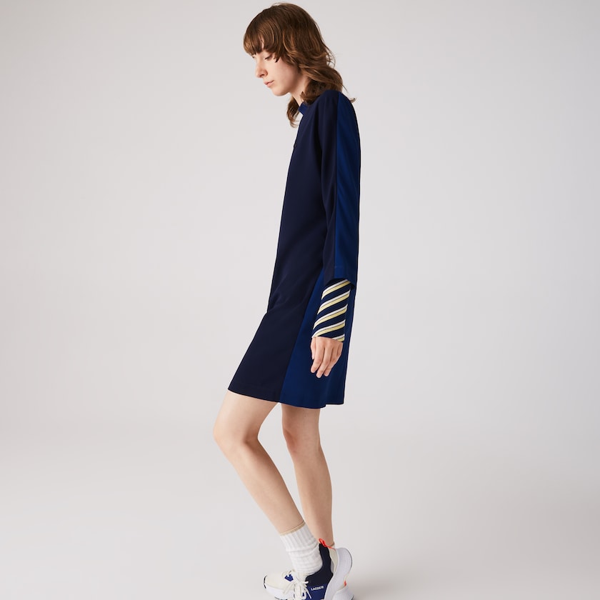 Vestido Lacoste Feminino Azul Marinho Azuis Azuis Crew Neck Flowy CM0-70047L8
