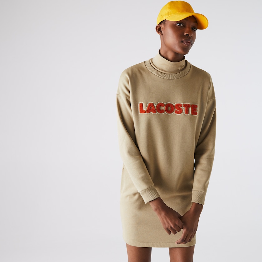 Vestido Lacoste Feminino Bege Embroidered Accent Fleece Sweatshirt LO3-27892S4