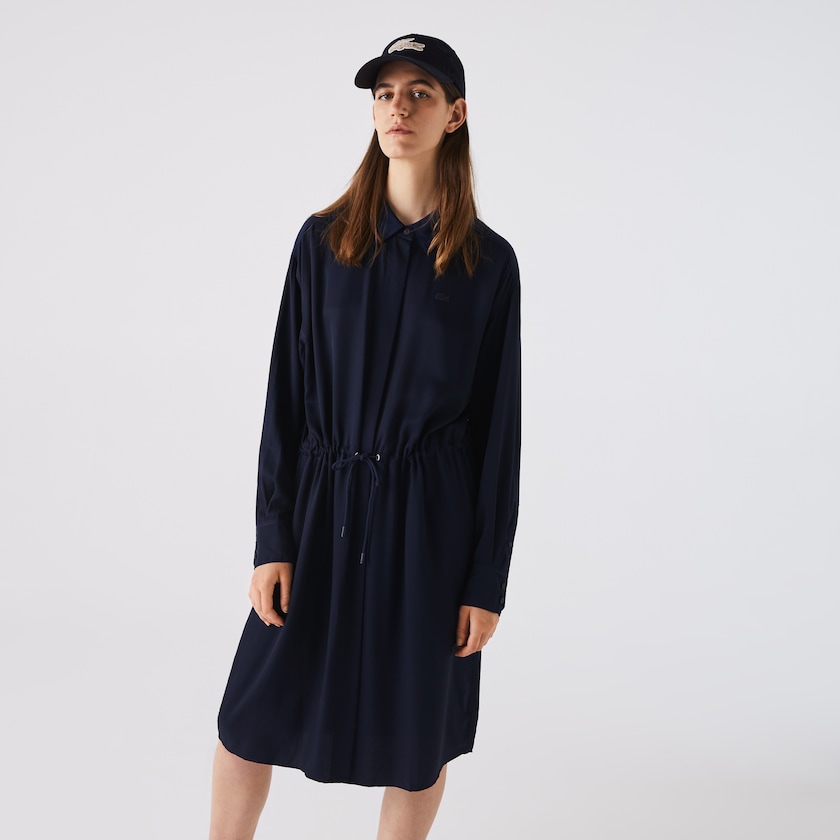 Vestido Lacoste Feminino Azul Marinho Azuis Fitted Crepe Shirt WB7-18601Y9