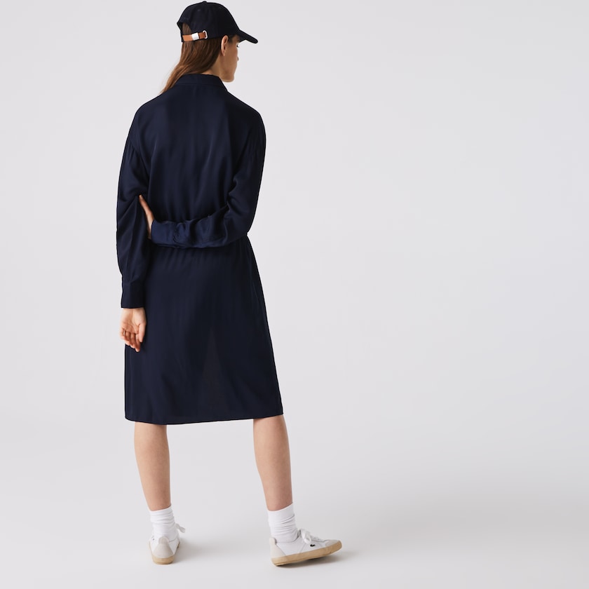 Vestido Lacoste Feminino Azul Marinho Azuis Fitted Crepe Shirt WB7-18601Y9