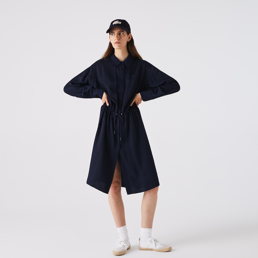 Vestido Lacoste Feminino Azul Marinho Azuis Fitted Crepe Shirt WB7-18601Y9