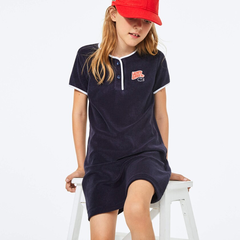 Vestido Lacoste Criança Azul Marinho Azuis Branco Heart Embroidery Henley EY5-26802C8