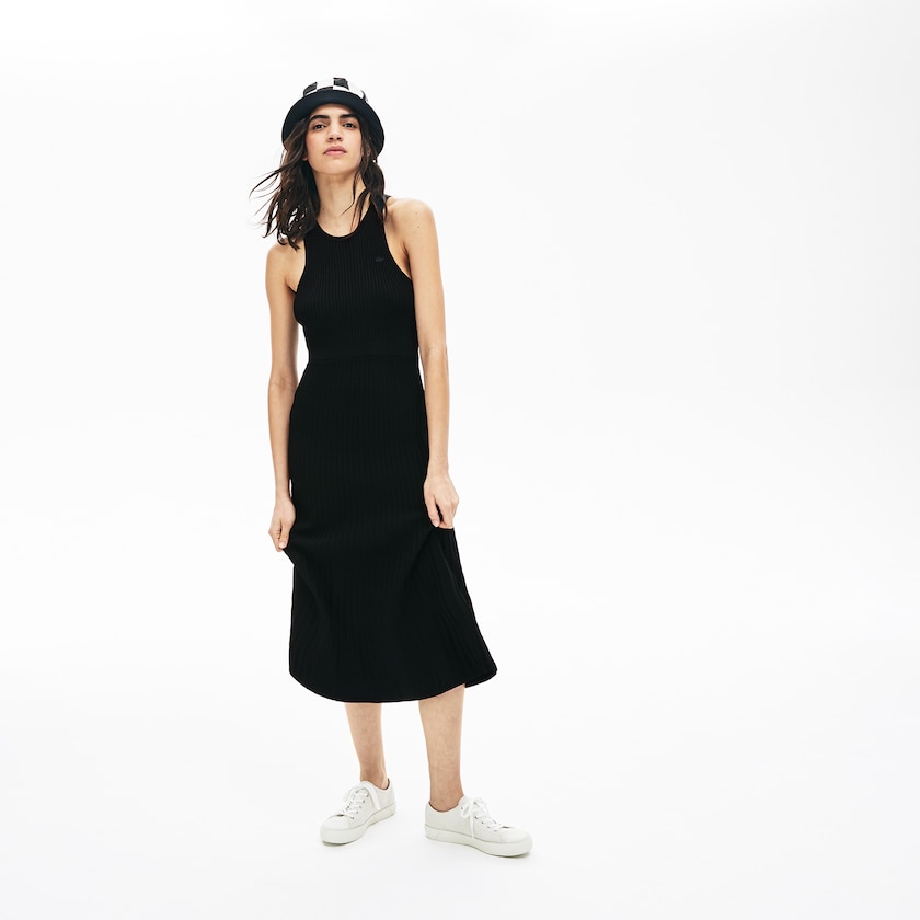Vestido Lacoste Feminino Pretas LIVE Ribbed-Knit Long Tank HN1-53345N6