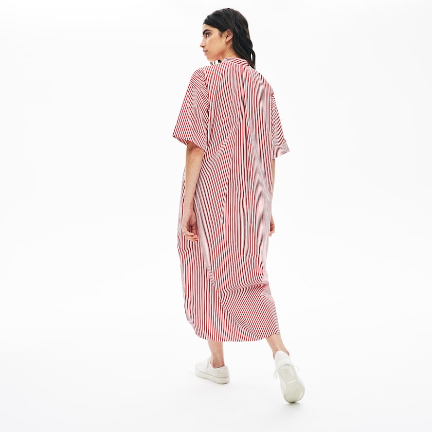 Vestido Lacoste Feminino Branco Vermelhas LIVE Striped Cotton Maxi DO7-65746F7
