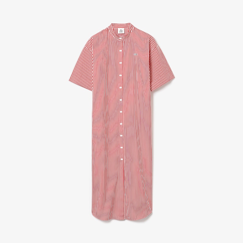 Vestido Lacoste Feminino Branco Vermelhas LIVE Striped Cotton Maxi DO7-65746F7