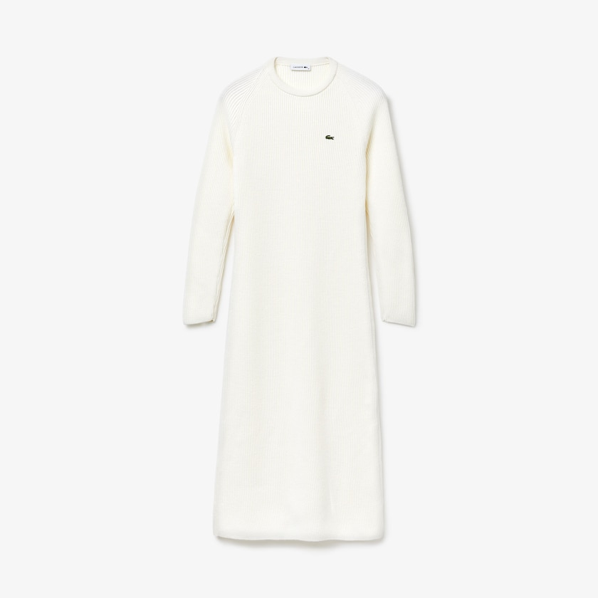 Vestido Lacoste Feminino Branco Long Ribbed Wool Blend Sweater CE4-66346M4