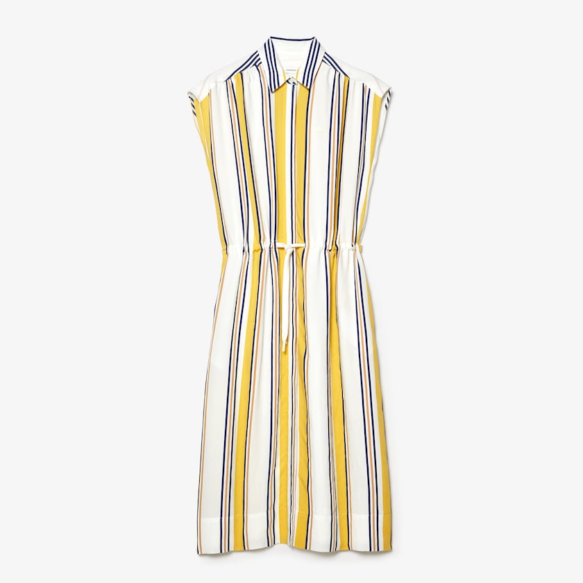 Vestido Lacoste Feminino Branco Azul Marinho Azuis Amarelas Luz Marrom Long Striped Shirtdress EV5-70797L0