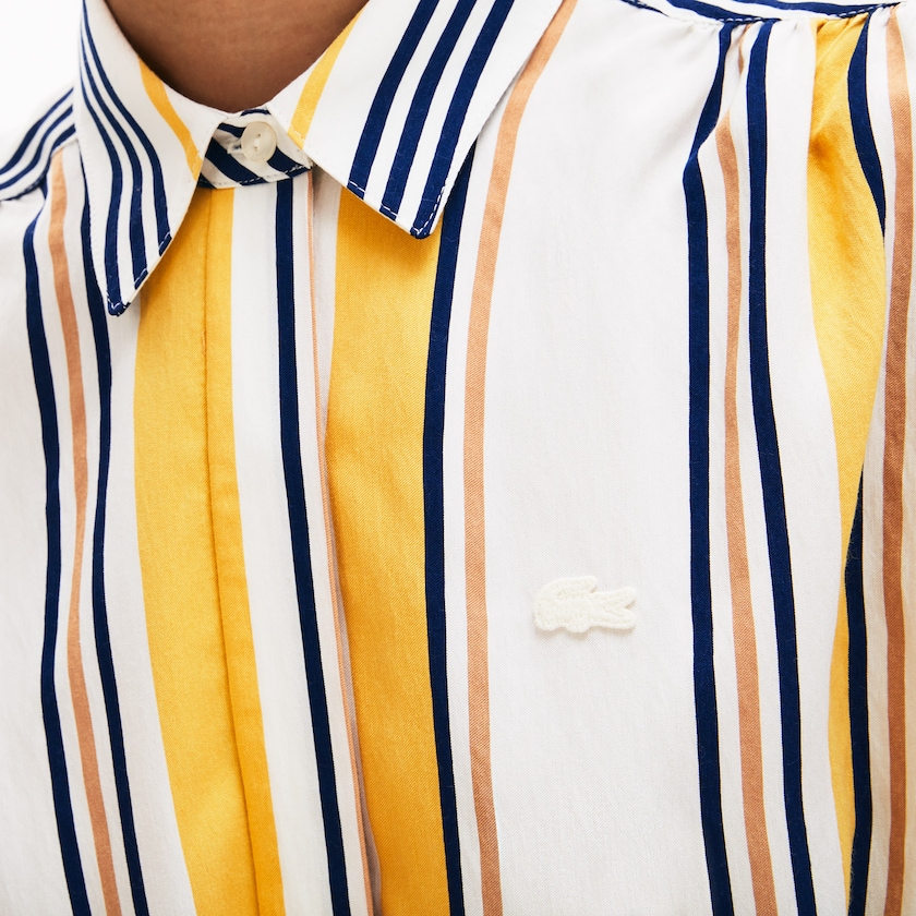 Vestido Lacoste Feminino Branco Azul Marinho Azuis Amarelas Luz Marrom Long Striped Shirtdress EV5-70797L0