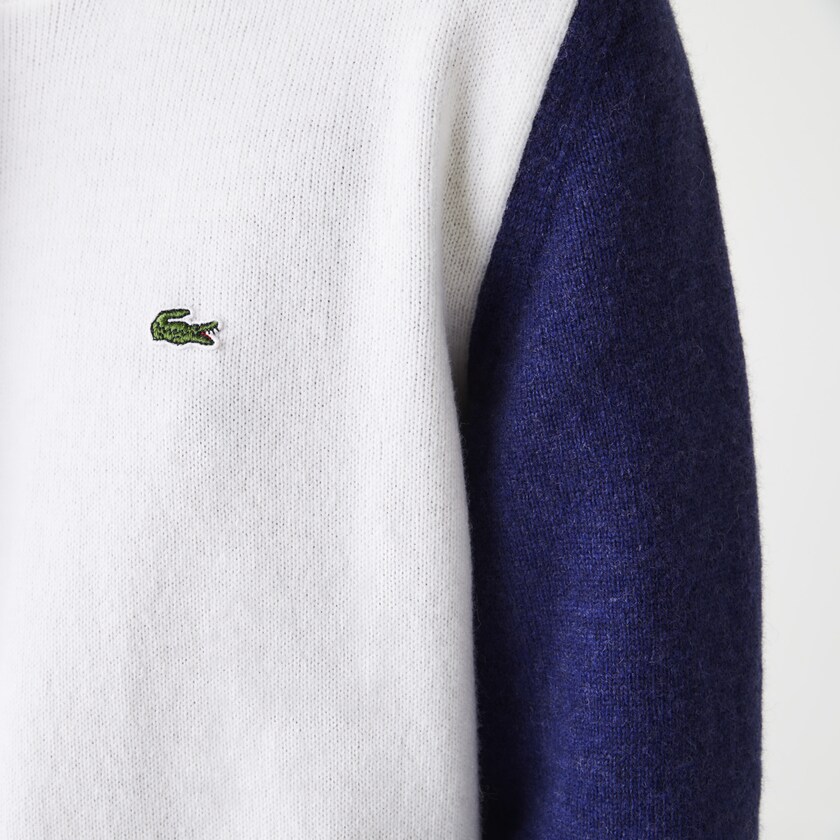 Vestido Lacoste Feminino Branco Azuis Vermelhas Made In France Tricolour Wool Sweater BC2-51755M6