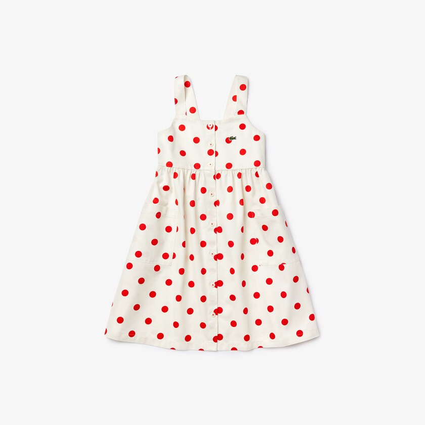 Vestido Lacoste Criança Branco Vermelhas Polka Dot Cross-back CS7-62616U7