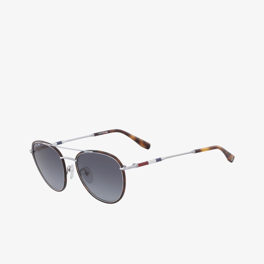 Óculos de Sol Lacoste Masculino Prateadas Oval Metal Novak Djokovic Collection YA6-81908M2
